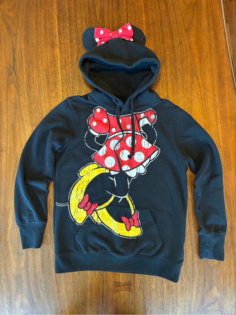 Disney Minnie Mouse black pullover hoodie with ears & bow large